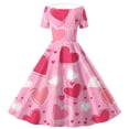 thumbnail image 6 of Girls' Valentine's Day Dress Printed Peter Pan Collar Retro Dress Short Sleeve Cute Dance Dress for Romantic Celebrations (5-14 Years), 6 of 6