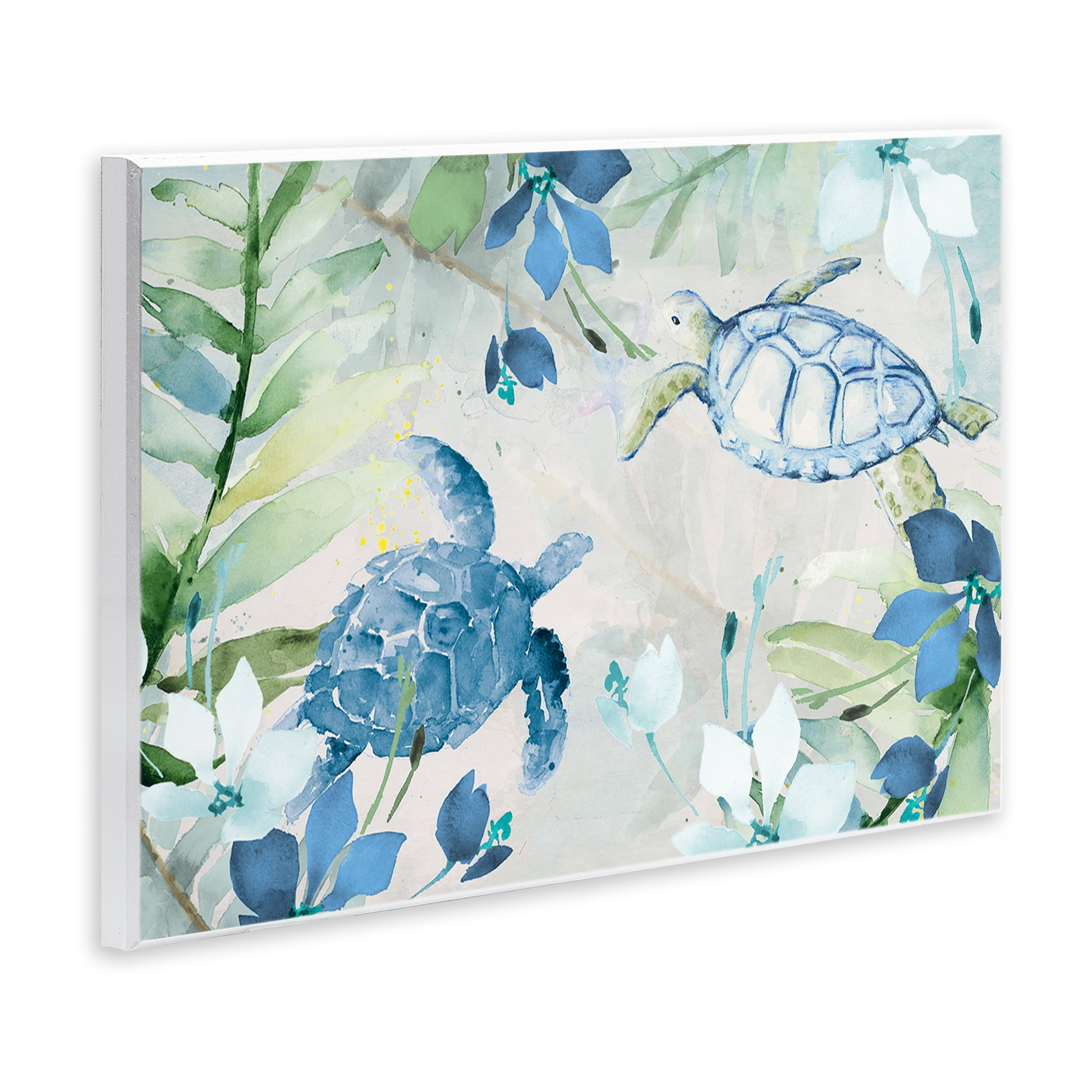 Stupell Industries Turtles Among Flowers Coastal Painting Unframed Art Print Wall Art, 19 x 13