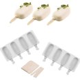 thumbnail image 1 of Paquete de 2 moldes de silicona de 4 cavidades, moldes reutilizables para helado de zumo de fruta, forma ovalada clásica, antiadherente, con 50 palos de madera, 1 of 6