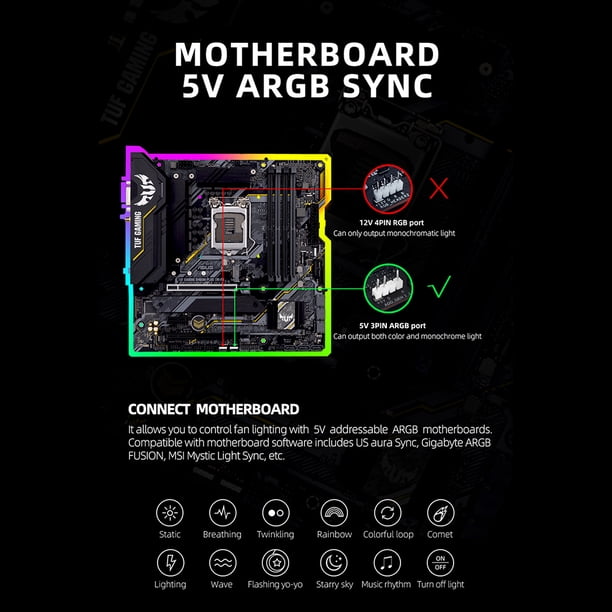 COOLMOON 12cm RGB Pequeño 6 Pin PC Case Ventilador de refrigeración con controlador (4 Fan) Ehuebsd Para estrenar