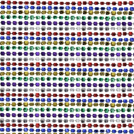 33 inch 7mm dice metallic 6 color mardi gras beads - 6 dozen (72 necklaces)