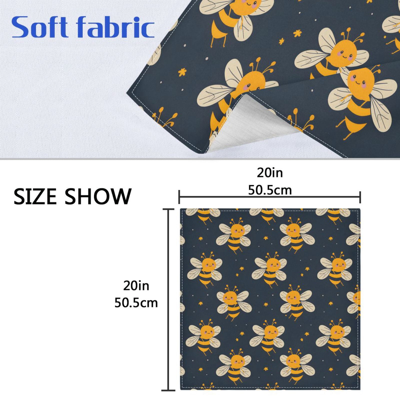 JSTEL Honey Bee Stars Cloth Napkins Set of 6, 20x20 Inch Washable and Reusable Napkin for Decoupage Dinner Party Everyday Use