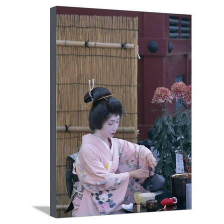 Apprentice Geisha (Maiko) Performing Tea Ceremony, Tokyo, Honshu, Japan Stretched Canvas Print Wall
