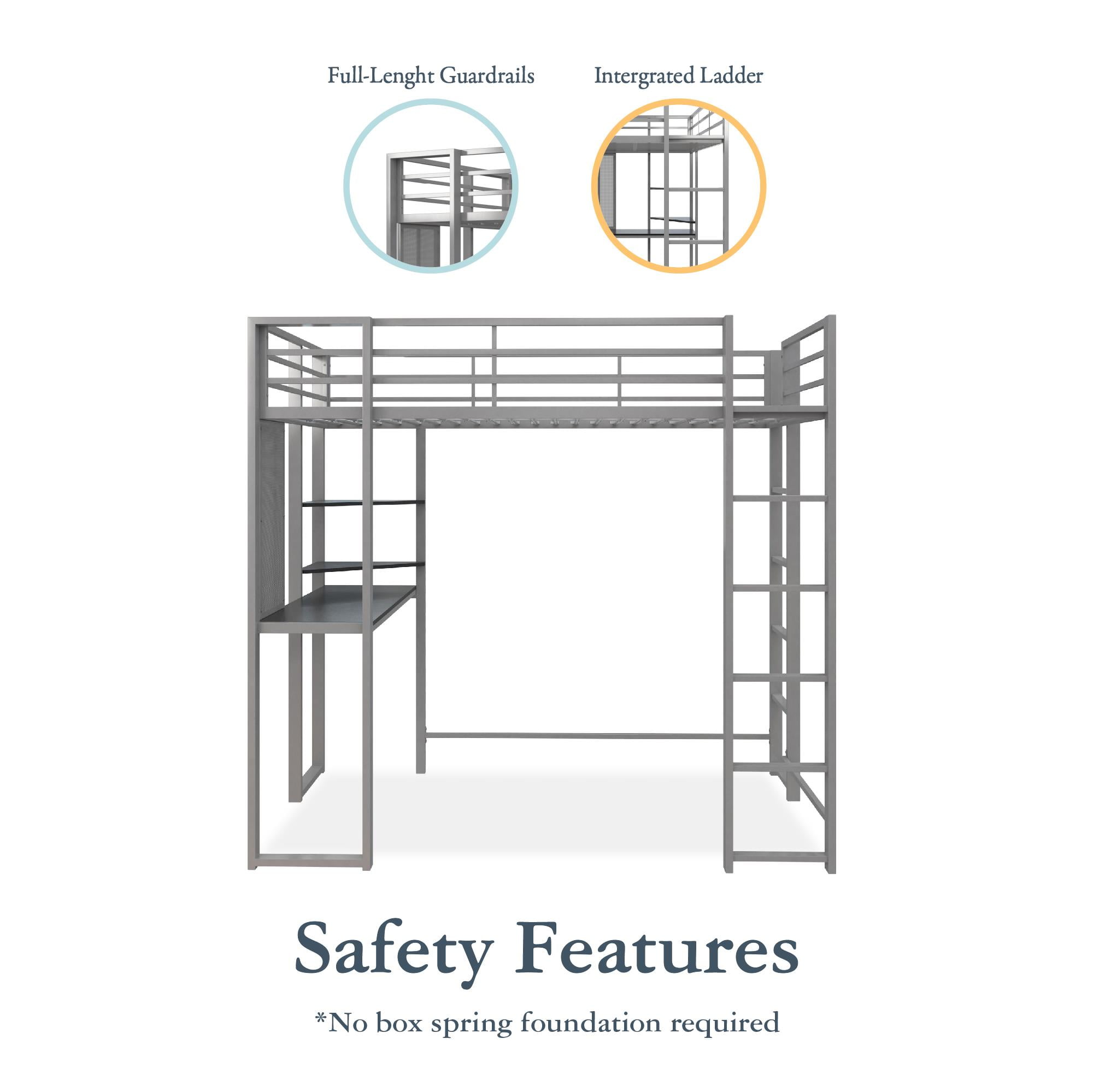 DHP Abode Twin Size Metal Loft Bed, Silver