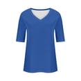 thumbnail image 3 of MIXUE Boho Tops For Women Summer Solid Color V Neck Short Sleeve Casual Basic Soft Pullover Shirts For Women T-shirts Outwear,Blue,M, 3 of 4