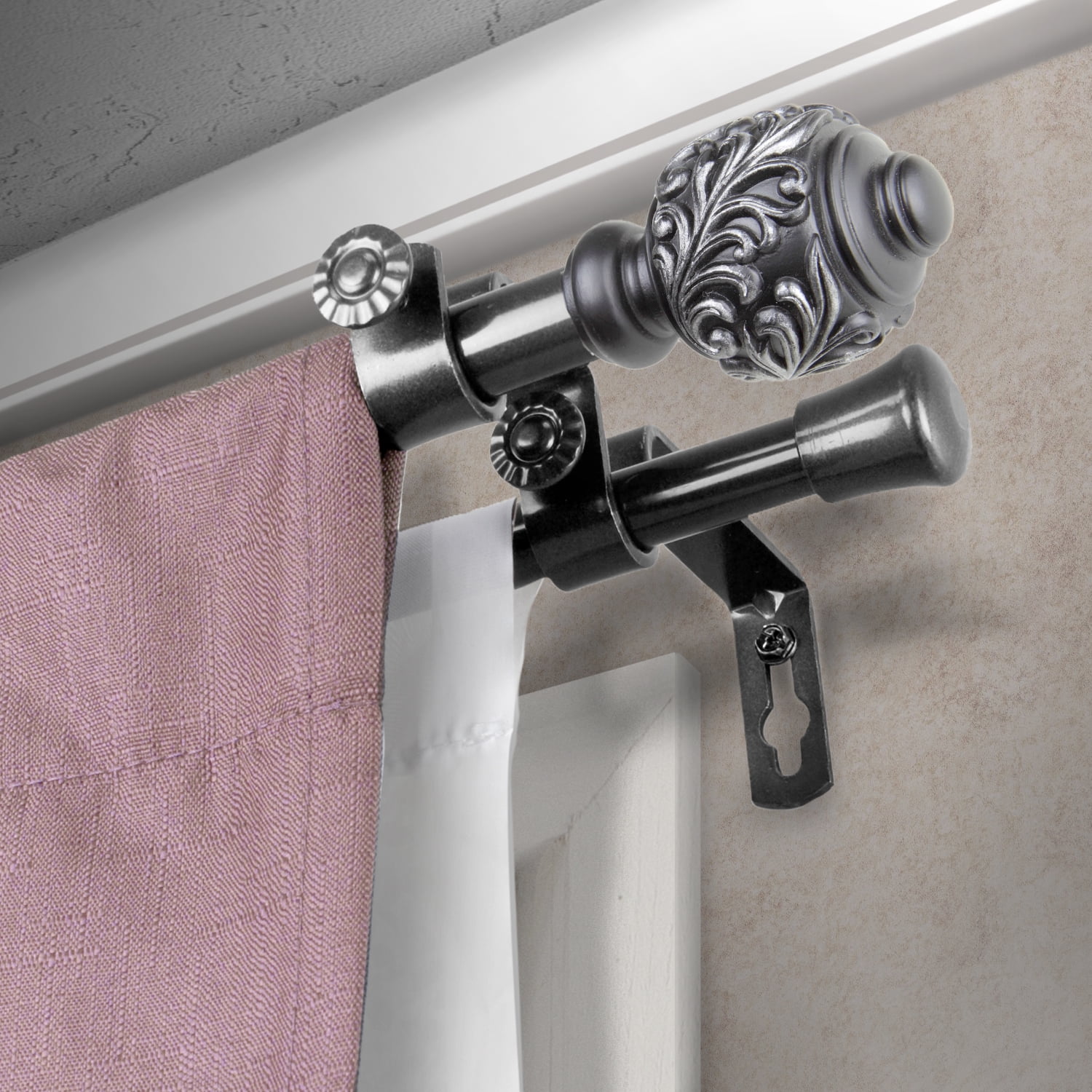 Central Design Products Steel 0.62" Modern Double Curtain Rod, Black
