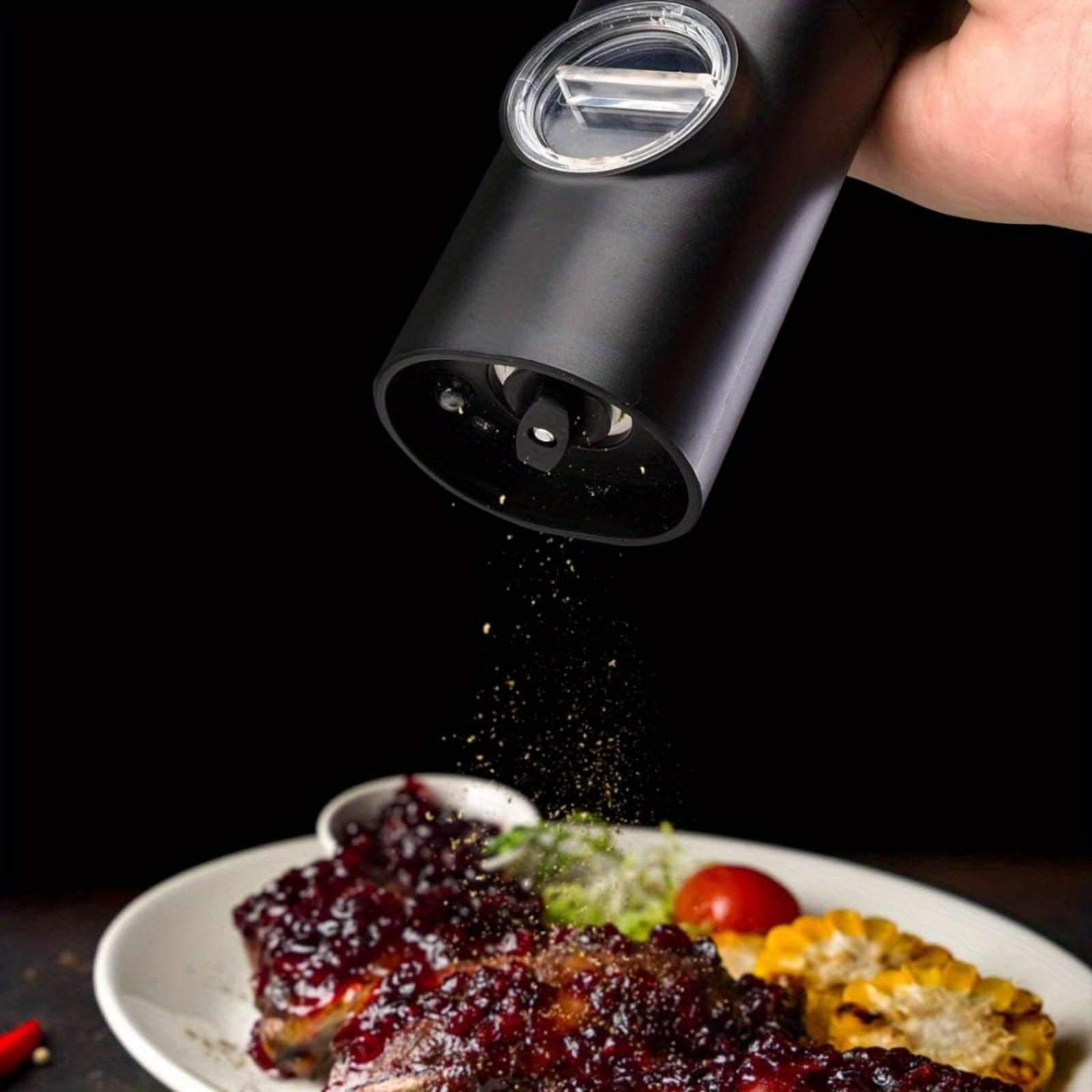 Salt and Pepper Grinder Set - Battery-Powered, Adjustable Coarseness, LED Illumination, with Storage Base