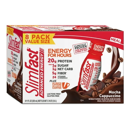 SlimFast Advanced Energy High Protein Ready to Drink Meal Replacement Shakes, Mocha Cappuccino, 11 fl. oz., Pack of (Best Price For Slim Fast Shakes)