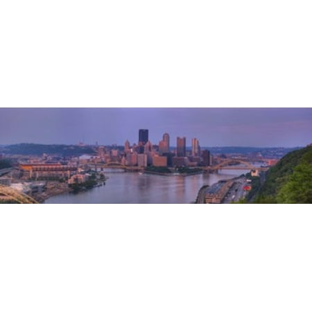 - City viewed from the West End at Sunset Pittsburgh Allegheny County Pennsylvania USA 2009 Canvas Art - Panoramic Images (18 x 6)