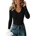 thumbnail image 3 of cocolona Off the Shoulder Sweater for Women V Neck Slim Fit Solid Color Tops Trendy Casual Knit Sweater, 3 of 6