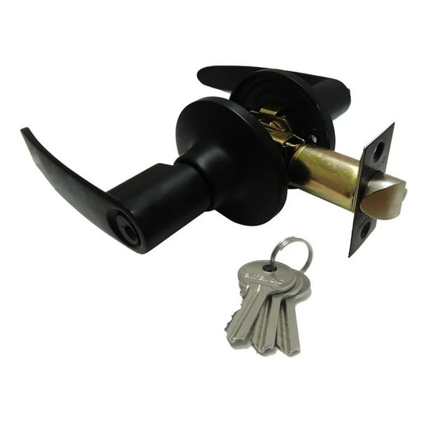 Chapa De Seguridad Cerradura Alfaloc Manija Negro Mate Para Entrada/recamara Redonda De Lujo