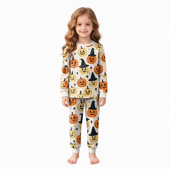Futezty Girls Boys Halloween Pajamas Set Sleepwear Pumpkin Graphic Pjs Toddler Long Sleeve Jammies Kids Loungewear 2T-9T