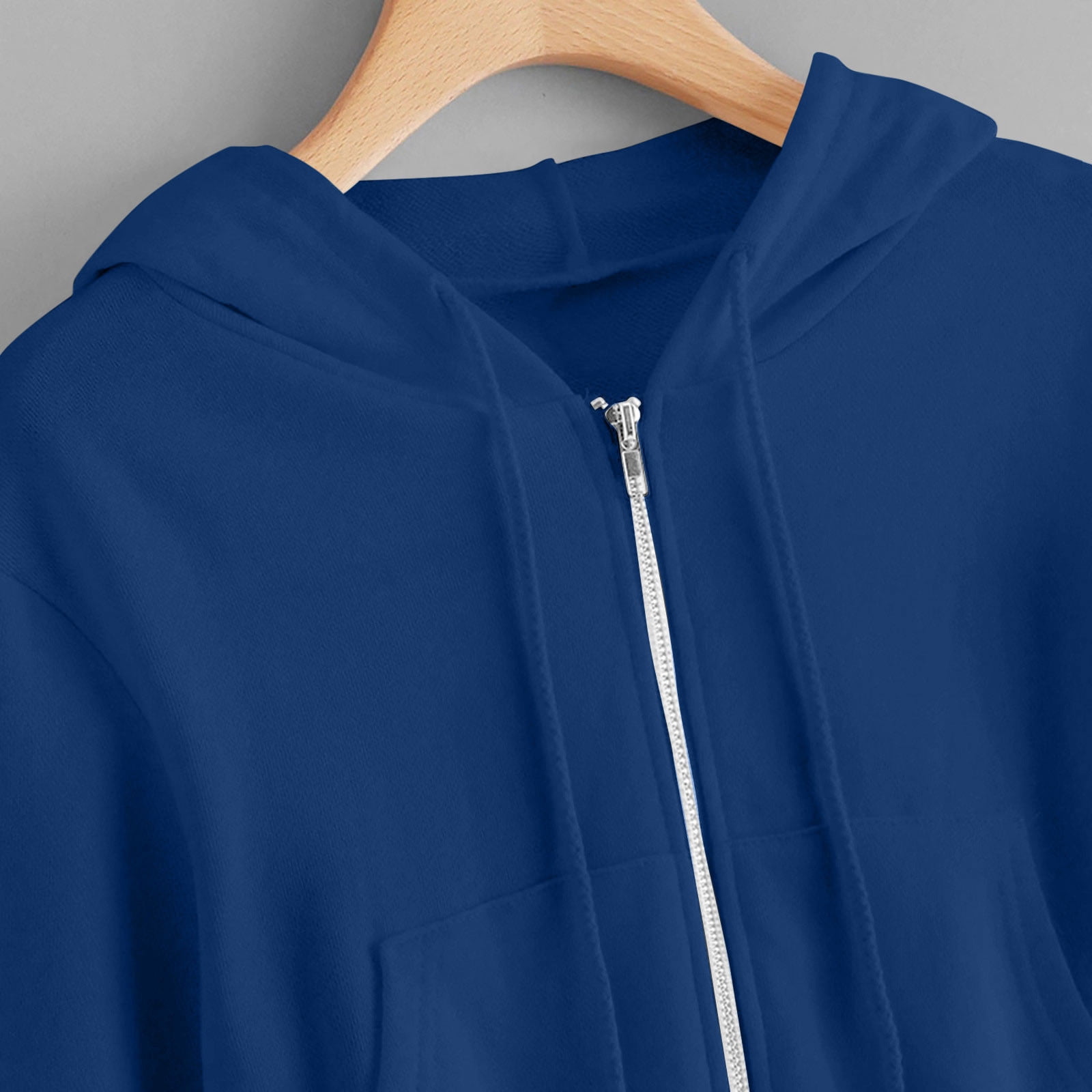 Fartey Hoodies for Women Plus Size Casual Zip Up Drawstring Cropped Hoodie Long Sleeve Short Sweatshirt Hooded Crop Jacket Tops with Pockets Blue M