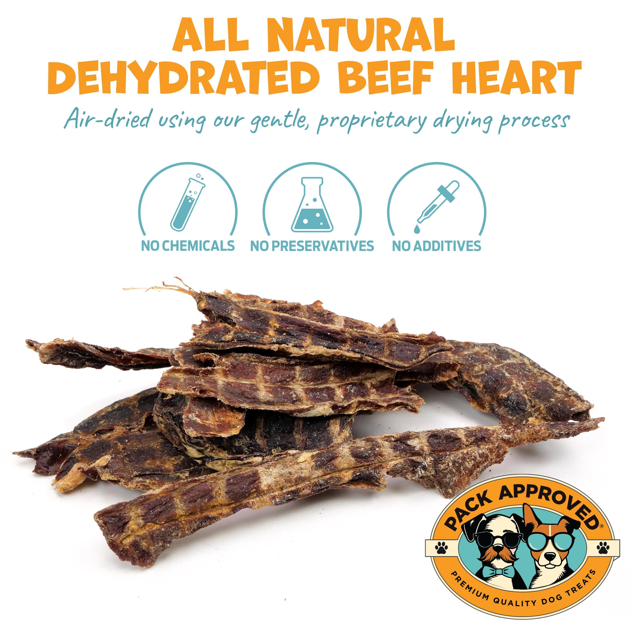Pack Approved Beef Heart for Dogs - Dehydrated Beef Jerky Dog Treats - Single Ingredient Treat for Training or Reward - 100% Natural Treats - 3.5oz