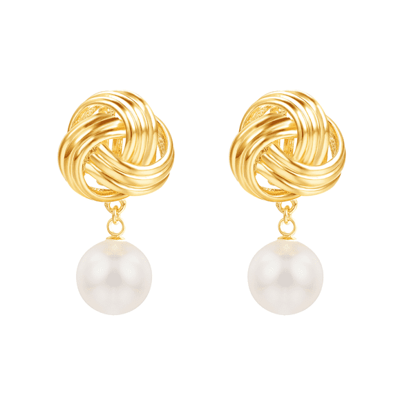 Yoursfs Vintage Gold Plated Loveknot Clip on Earrings for Women Pearl Dangle Non Pierced Clip Earring Elegant Jewelry Gifts