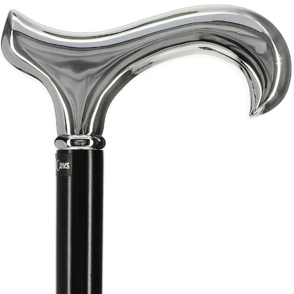 Formal Chrome Derby Cane, Black Beechwood Shaft with Silver Collar, Chrome Plated Handle, 37.5 Inch Walking Cane for Men and Women, Comfortable Derby Handle