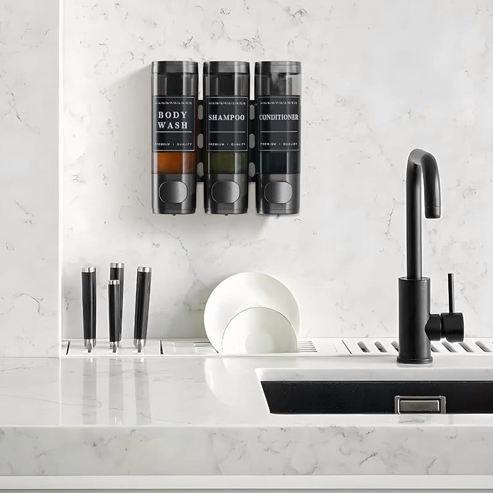CZQ 3 Chamber Wall-Mounted Shower Dispenser No Drill Large Capacity Bathroom Organizer