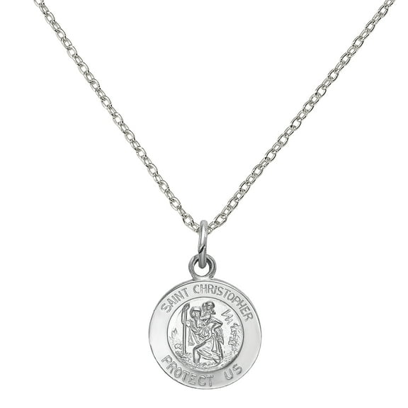 Primal Silver Sterling Silver Saint Christopher Medal with 18-inch Forzantina Cable Chain