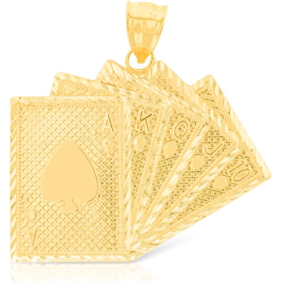 Floreo 10k Yellow Gold Royal Flush Playing Cards Pendant Large