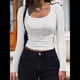 thumbnail image 5 of Camisas de Larga con Cuello Redondo para Mujer, Blusas Informales de Punto Acanalado de Corte Ajustado, Camisetas Básicas de Trabajo para Verano y Otoño. S, 5 of 9