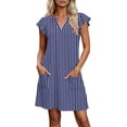 thumbnail image 2 of Blmnix with Pockets Dress for Women Striped Dress Peplum Shift Under Dress Blue Mini V-Neck Short Sleeve Adaptable Ladies Summer Dresses XL, 2 of 6