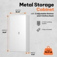 thumbnail image 4 of AOBABO Metal Storage Cabinet with 3 Adjustable Shelves & Cloth Rail, White, 4 of 11