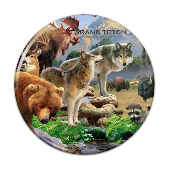 Grand Teton National Park Wyoming Animals Wolves Moose Bear Bison Pinback Button Pin Badge