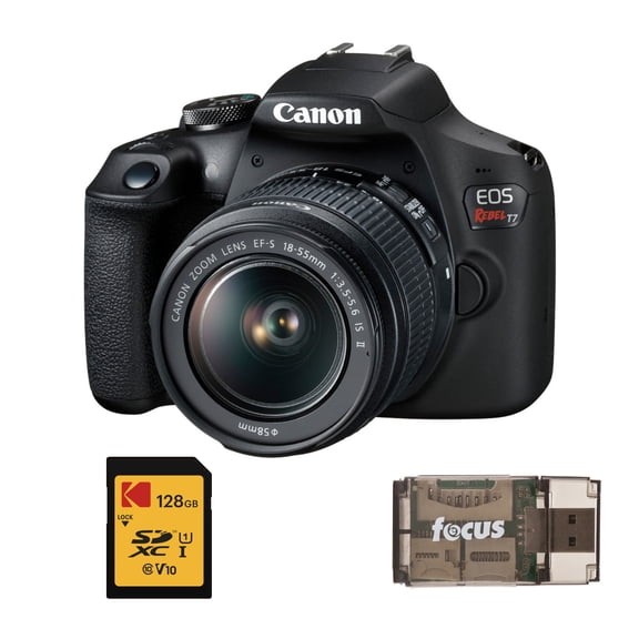 Canon EOS Rebel T7 DSLR Camera with EF-S 18-55mm IS II Lens Kit with 128GB SD Card, and Card Reader
