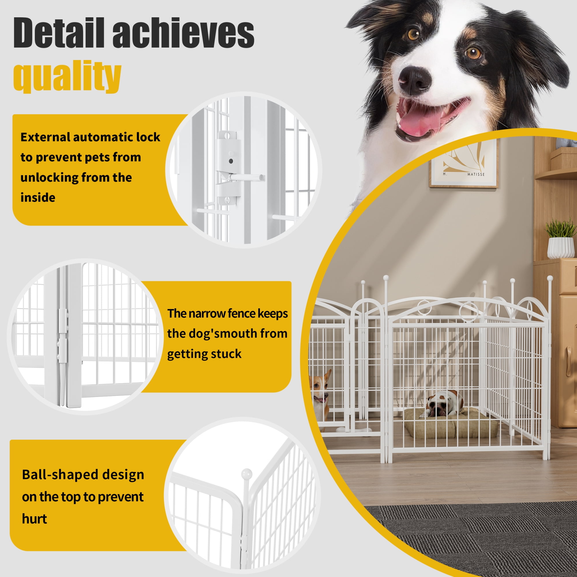 Jopath 24" 8 Panels Metal Dog Pen, Pet Dog Fence Outdoor Foldable Exercise Pen Heavy Duty Dog Fence Puppy Pen with Doors for Large Medium Small Dogs White