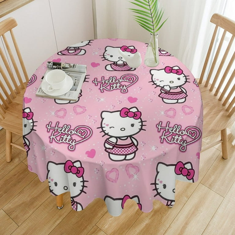 Hello Kitty Round Tablecloth，Waterproof Stain and Wrinkle