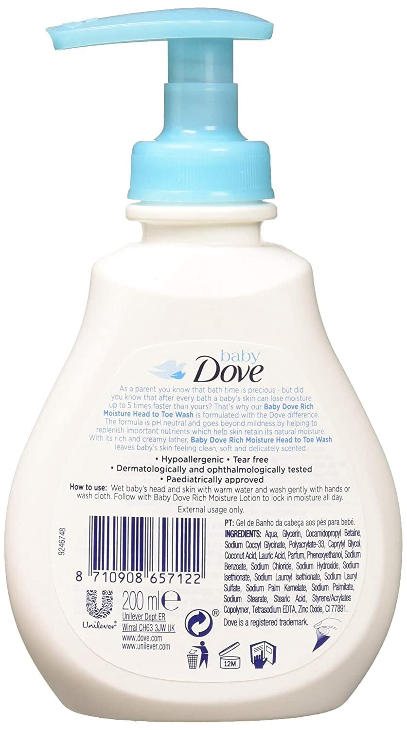Baby Dove Head to Toe Wash, Rich Moisture, 6.76 Ounce Pack of 6