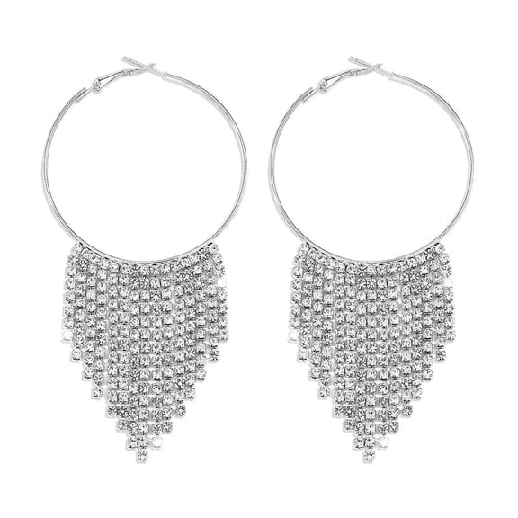 RubyLee Elegance Chandelier Silver, Rhinestone Statement Earrings, Stainless Steel, 2 Pack