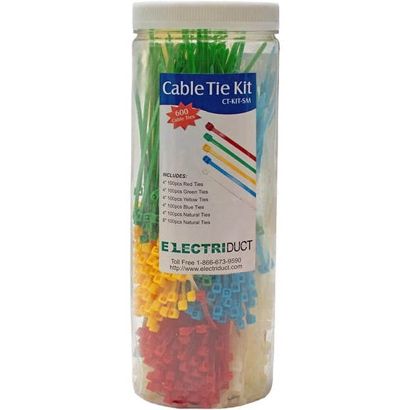 BDKWID-Economical Small Cable Tie Kit - 600 Nylon Zip Ties Assorted Colors and Sizes