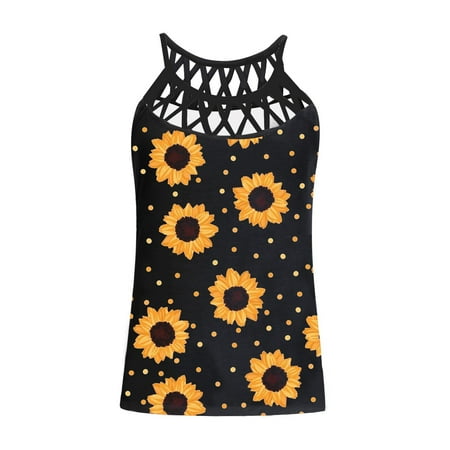 

Cathalem Big Crop Top Tank T Hollow Fit Tees Blouse Women Print Summer Floral Out Shirt Tunic Sleeveless Loose Pajama Top Vest Yellow Small