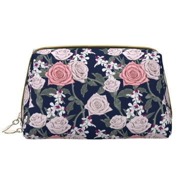 Gorgeous Pink Rose Flowers Makeup Bag, Large Capacity Travel Cosmetic Bag for Women Girls- Travel Toiletry Bag Leather Portable Waterproof Makeup Case Organizer with Handle