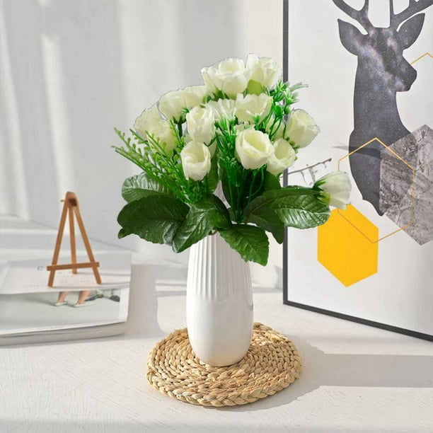 Flores artificiales 6 tallos 18 cabezas, decoración plástica para el hogar en rosa, amarillo, blanco, naranja, rojo - 14,17 pulgadas