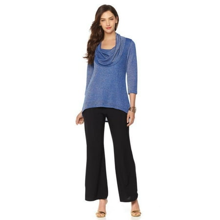 SLINKY BRAND 3/4-Sleeve Cowl Neck Sparkle Sweater Royal Blue Size Large