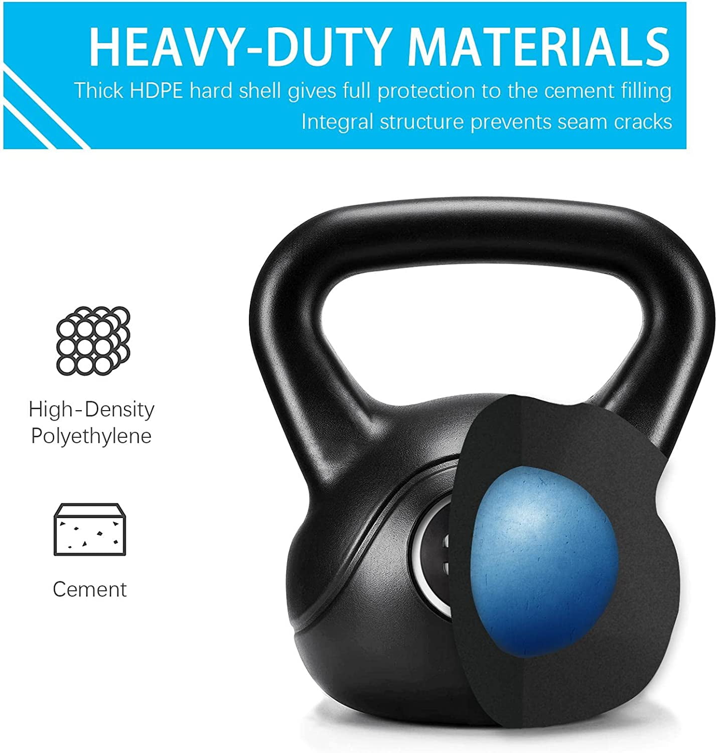 35lbs Kettlebell Weights, Men & Women Home Gym Kettle Bell Exercise & Fitness Equipment w/Wide Flat Base & Textured Grip for Strength Training