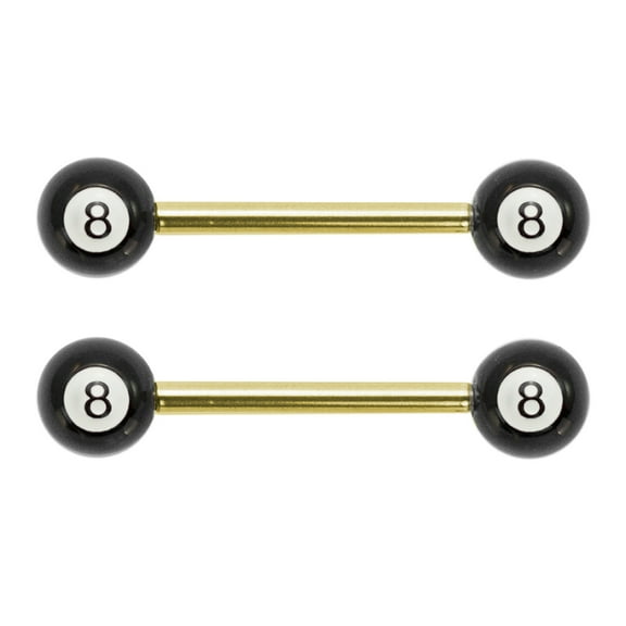 Pierce2GO emoji 2Pcs Gold 316L Stainless Steel 14G 8 Ball Nipplering Piercing Barbell 5/8" Officially Licensed