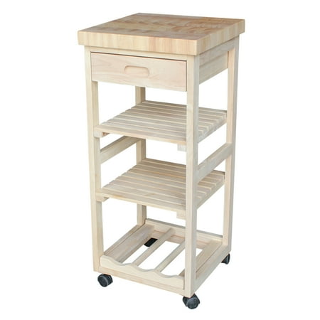 High Unfinished Oak Kitchen - International Concepts Kitchen Trolley, Unfinished