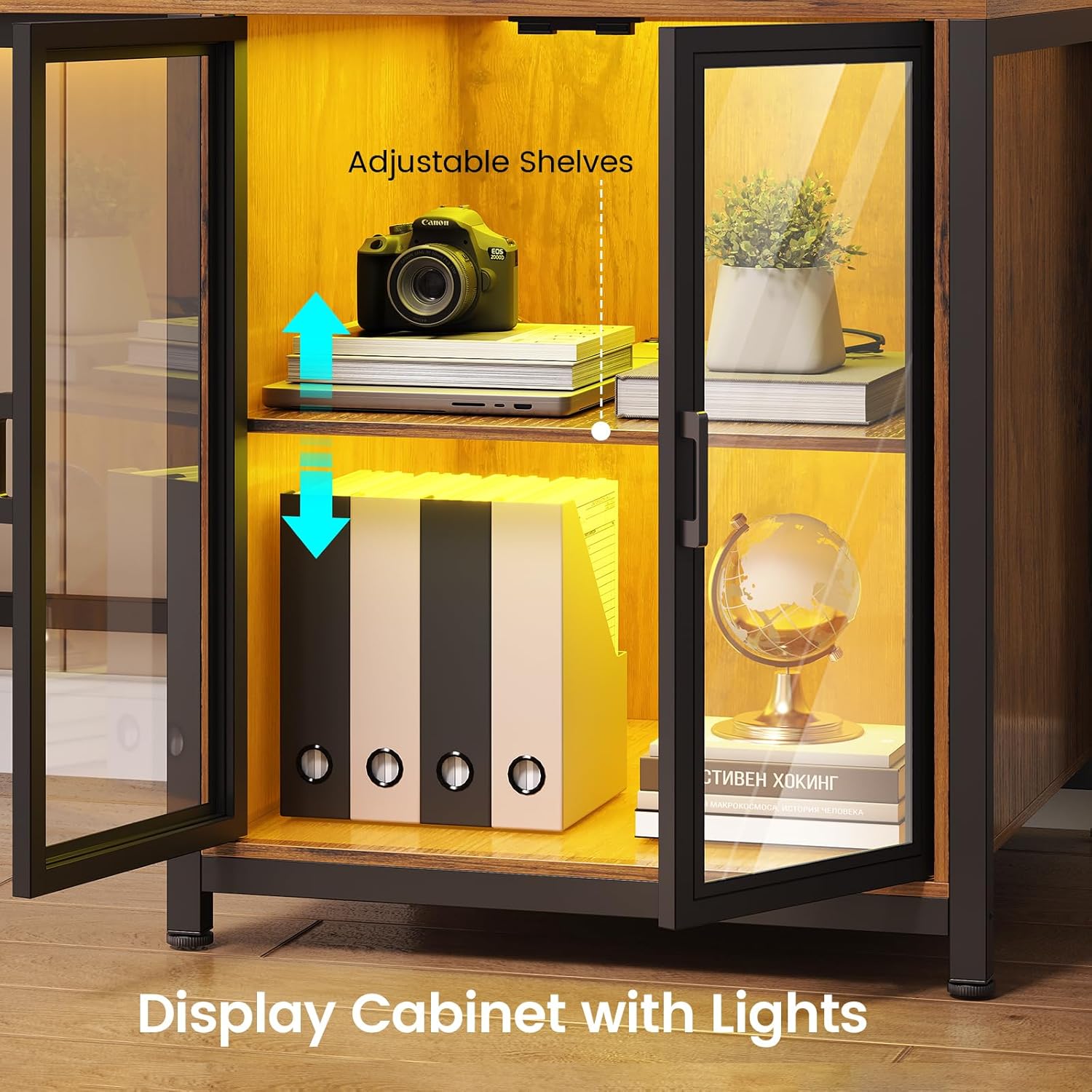 SEDETA L Shaped Desk with Storage, 78 Inch Home Office Desk with Drawers and Cabinets, Corner Computer Desk with Power Outlet & LED Light, Large Computer Desk with Movable CPU Stand, Rustic Brown