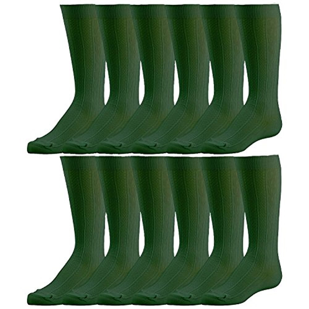 12 Pairs Of excell Womens Fancy Cable Knit Hunter Green Knee High Socks