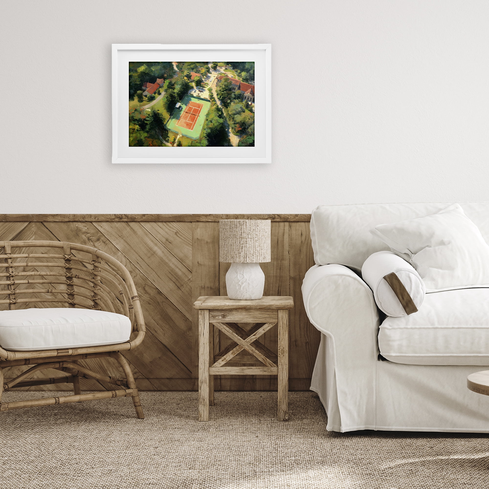 Stupell Industries Aerial Tennis Court Park White Framed Print Under Glass, design by Petal Prints Design