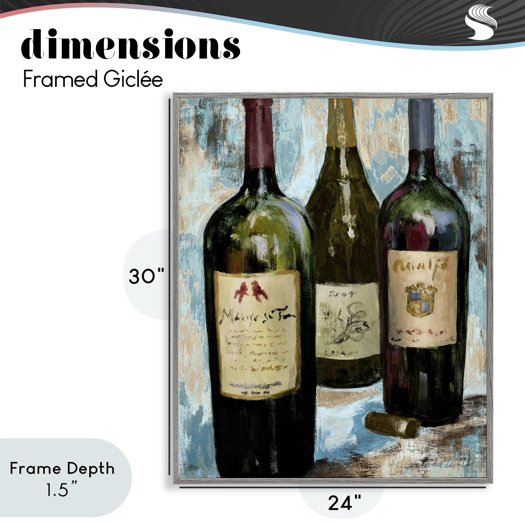 Stupell Industries Labeled Wine Bottle Trio Gray Framed Giclee Art, design by Lanie Loreth