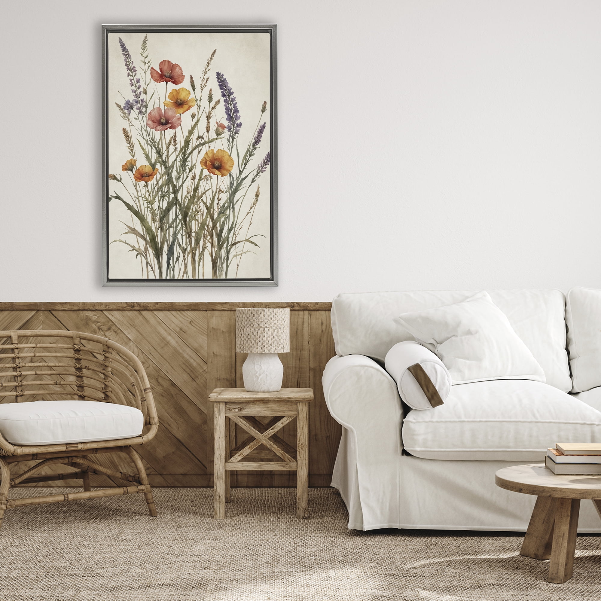 Stupell Industries Vintage Collection of Meadow Botanicals Gray Framed Floater Canvas Wall Art, design by Nataly White