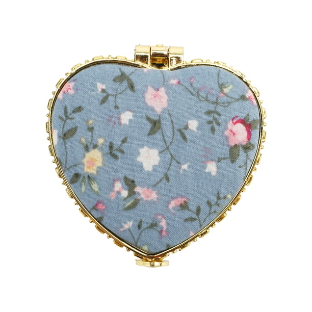 Espejo compacto en forma de corazón floral de Unique Bargains - Mini espejo de bolsillo para bolso azul