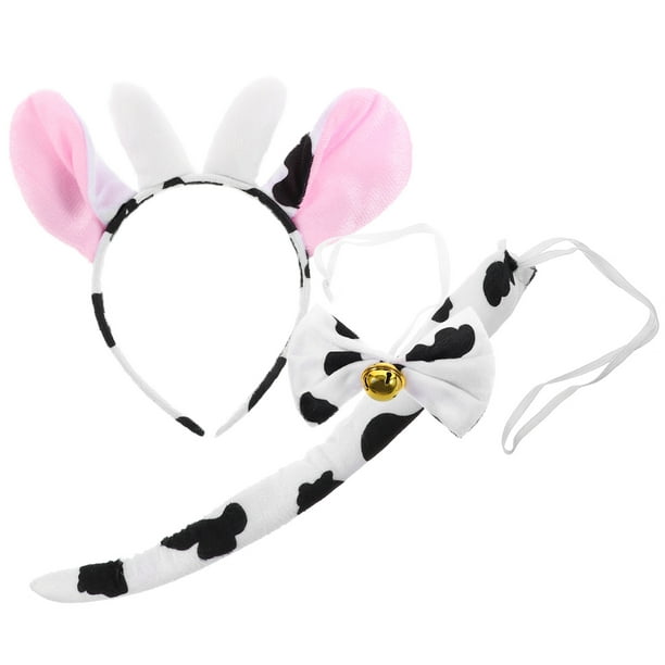 1 juego de diadema con orejas de animal y cola de pajarita, accesorio para disfraz de vaca