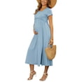 thumbnail image 4 of INSPIRE CHIC Women's Maternity Dress Maxi Short Sleeves Ruffled Pleating Pregnancy Dresses for Photoshoot Flowy Casual 2026 Summer S Blue, 4 of 6