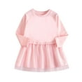 thumbnail image 2 of HOMADLES Little Girls Long Sleeved Dresses Bow Crewneck Loose Stretch Layering Mesh Dresses for Girls Fashion Clothing Dress Pink 3 T, 2 of 3