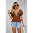 thumbnail image 6 of XCHQRTI Lace Stitching Chiffon Women Shirt V Neck Short Sleeve Tunic Blouse, 6 of 8